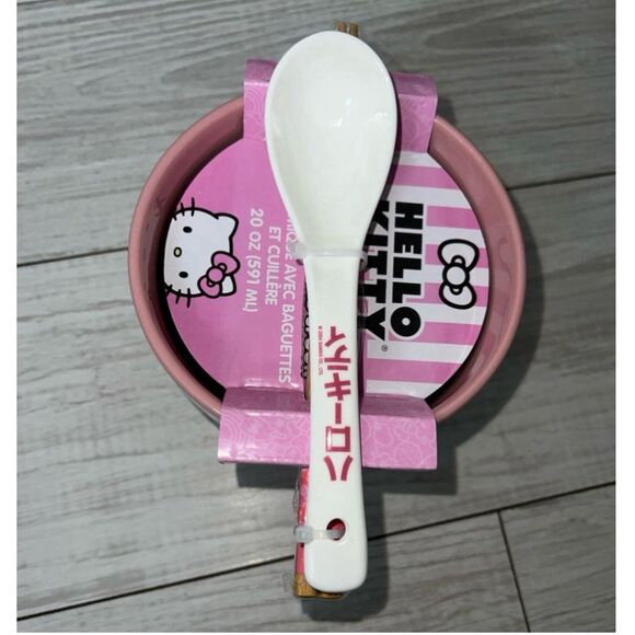 Hello Kitty By Sanrio Ceramic Noodles Bowl with Chopsticks & Spoon 20oz BrandNew - Picture 4 of 8